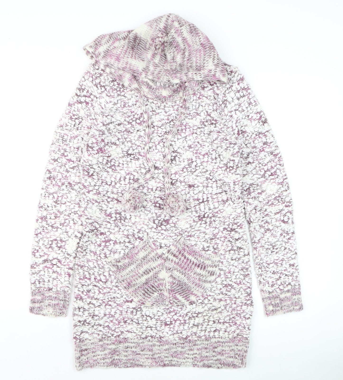 Stella Womens Multicoloured Size 10 Chunky Knit Hooded Tunic Jumper