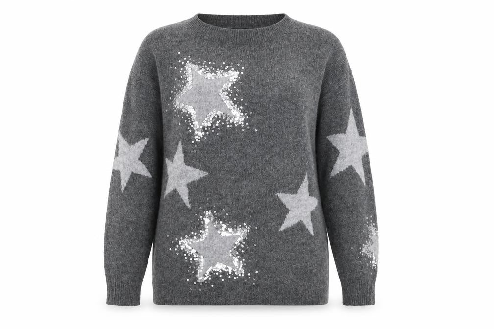 Next Women Grey Sequin Star Jumper Size S Long Sleeve Knit