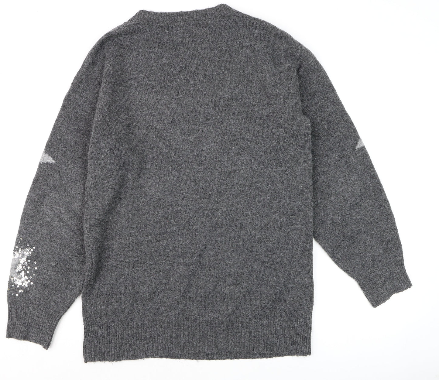 Next Women Grey Sequin Star Jumper Size S Long Sleeve Knit