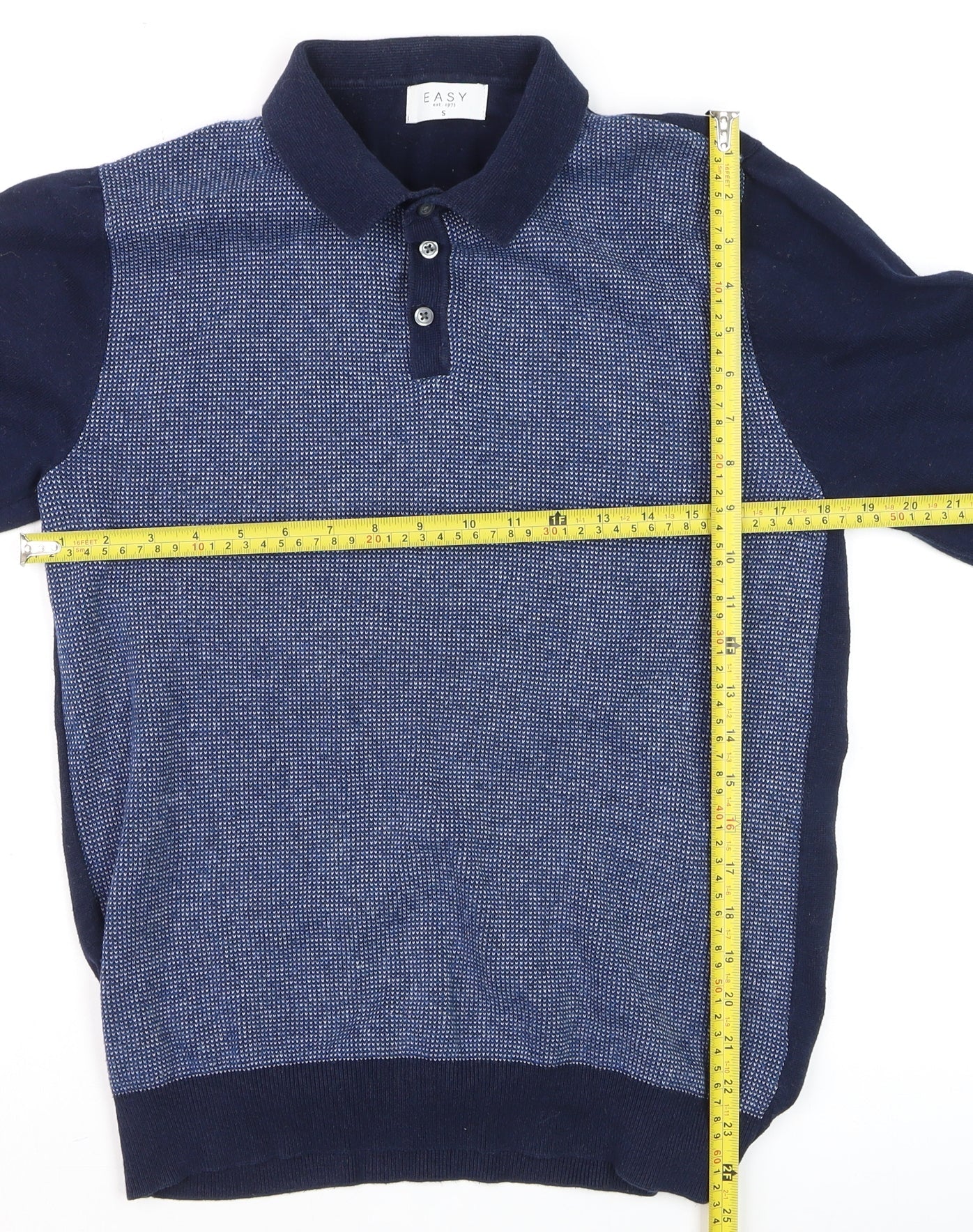 Easy Men’s Blue Collared Henley Knit Jumper Size S