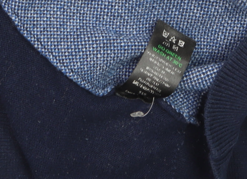 Easy Men’s Blue Collared Henley Knit Jumper Size S