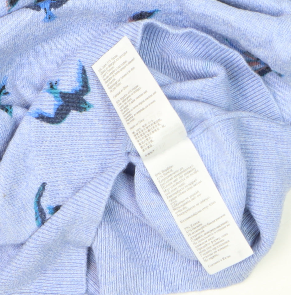 Oasis Women Blue Bird Print Cotton Blend Crew Neck Jumper Size 10