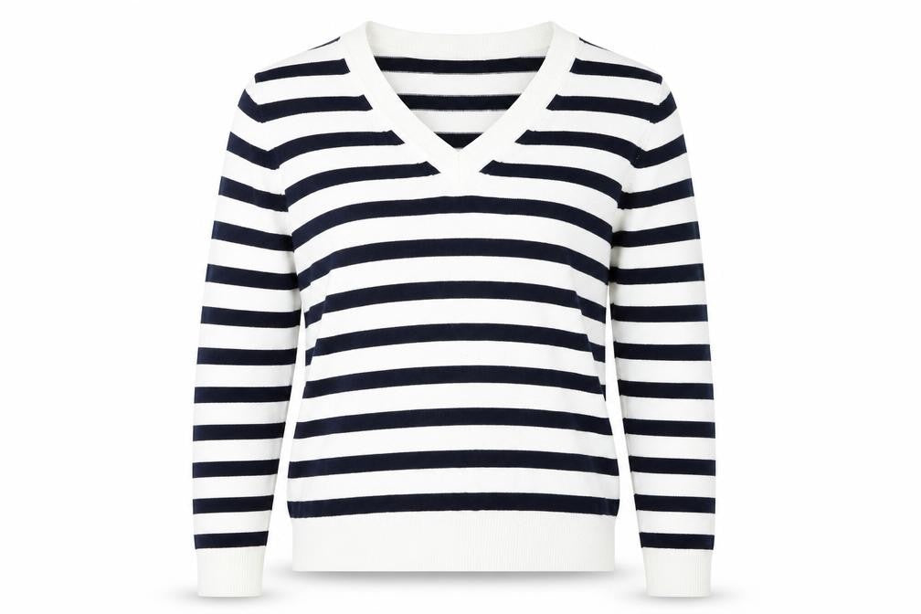 Marks & Spencer Women's Striped V-Neck Cotton Jumper Size S