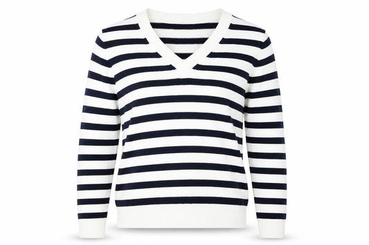 Marks & Spencer Women's Striped V-Neck Cotton Jumper Size S