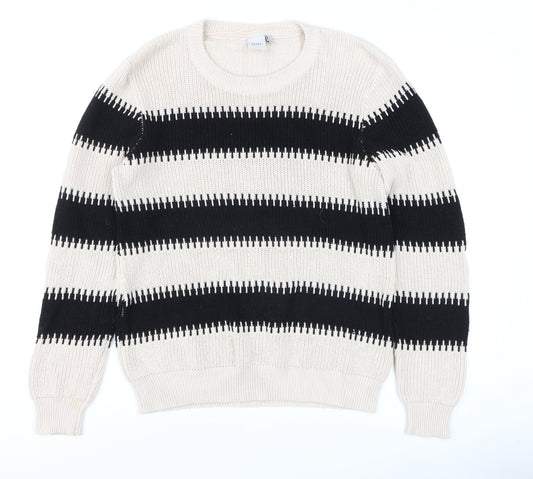 ICHI Women's Black & Beige Stripe Cotton Knit Jumper Size M