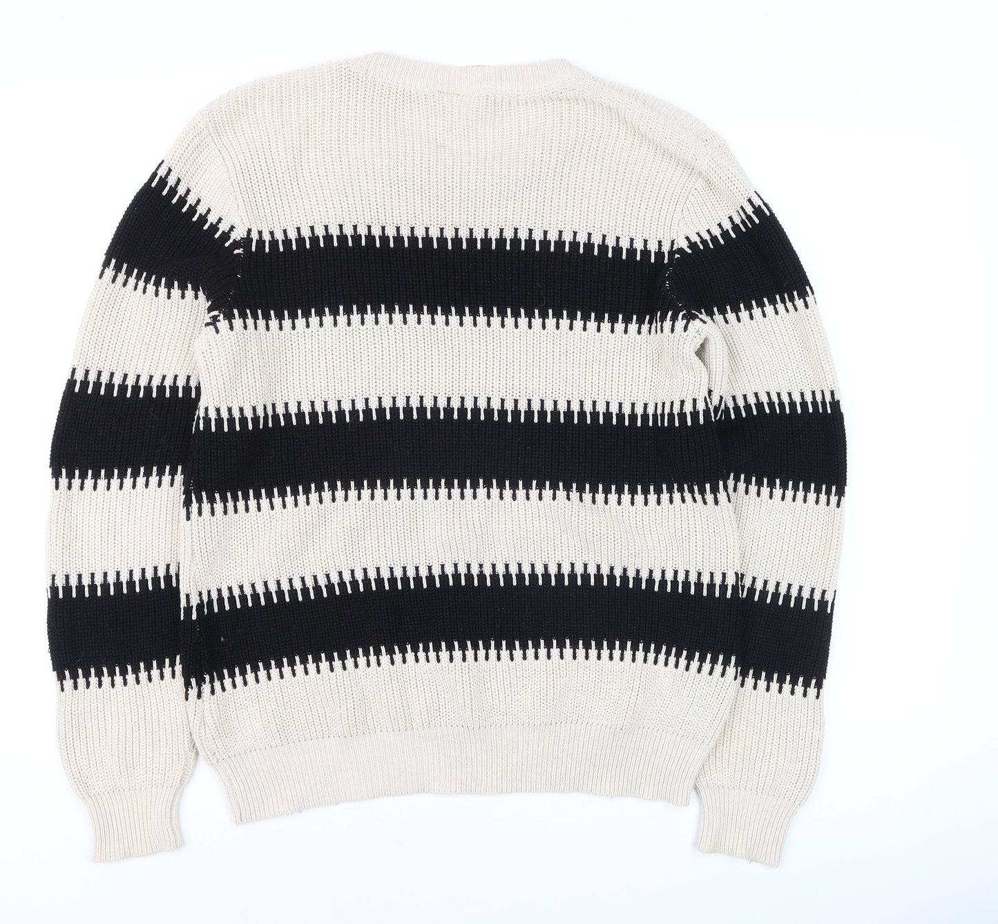 ICHI Women's Black & Beige Stripe Cotton Knit Jumper Size M
