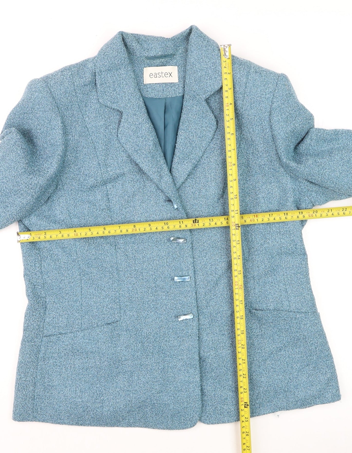 Eastex Womens Blue Wool Tweed Blazer Jacket Size 14