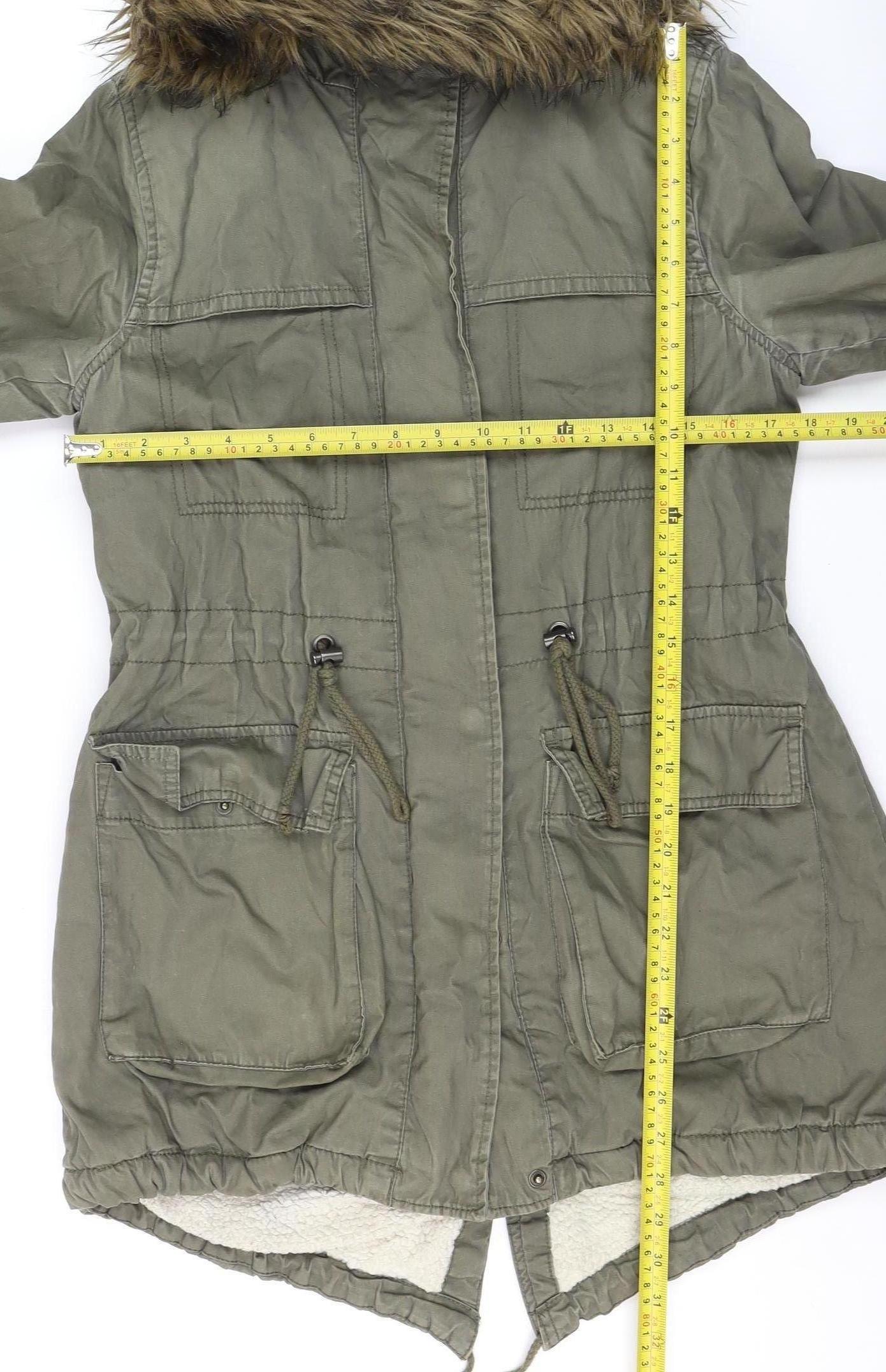 Papaya Weekend Women's Green Fur Trim Hooded Parka Coat Size 8