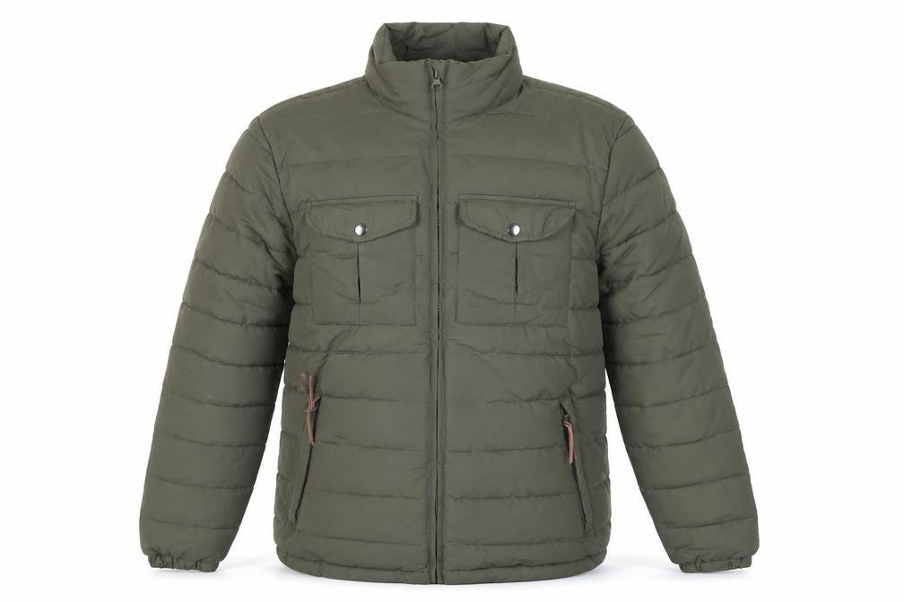Avenue Mens Khaki Green Puffer Jacket Size M Full Zip Lightweight Warm