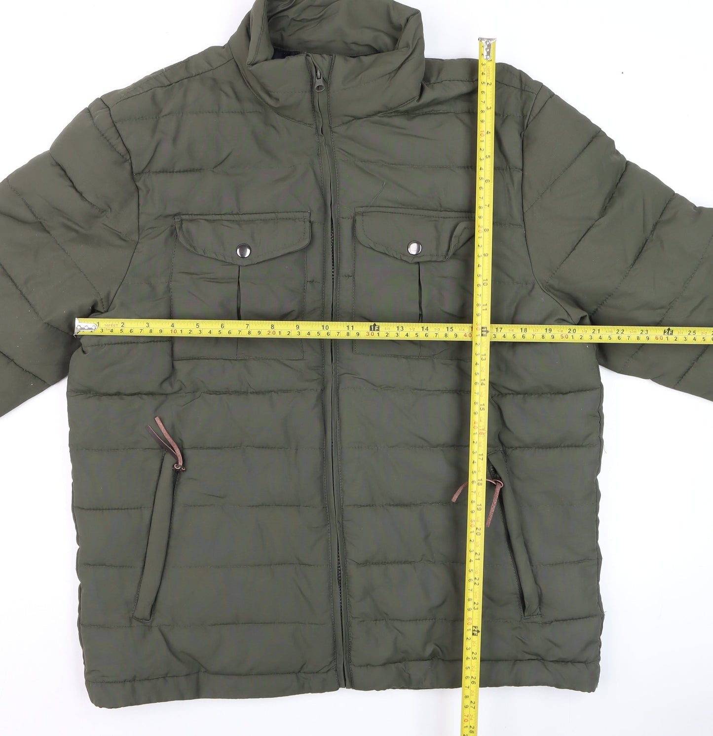 Avenue Mens Khaki Green Puffer Jacket Size M Full Zip Lightweight Warm
