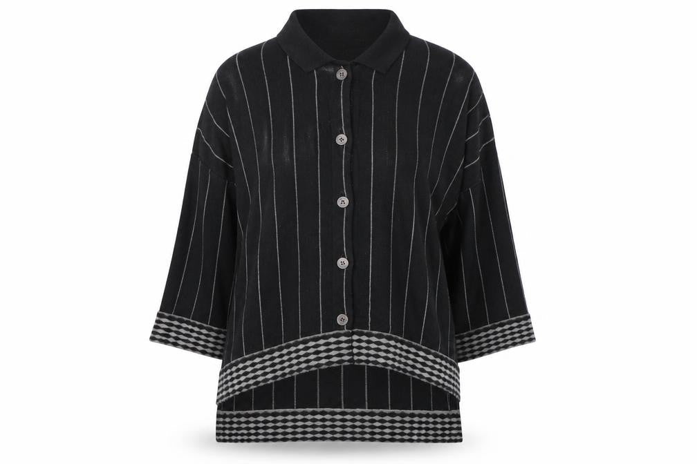 Wall Women’s Black Striped Alpaca Blend Collared Cardigan Size S