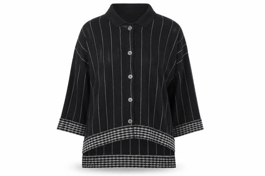 Wall Women’s Black Striped Alpaca Blend Collared Cardigan Size S