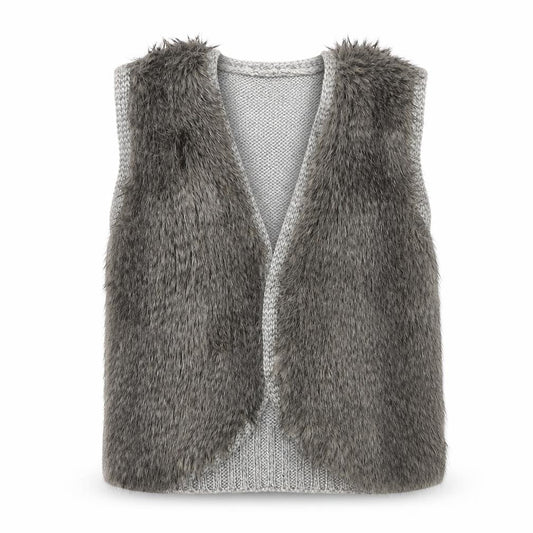 Marks & Spencer Women Grey Faux Fur Knit Waistcoat Size 18