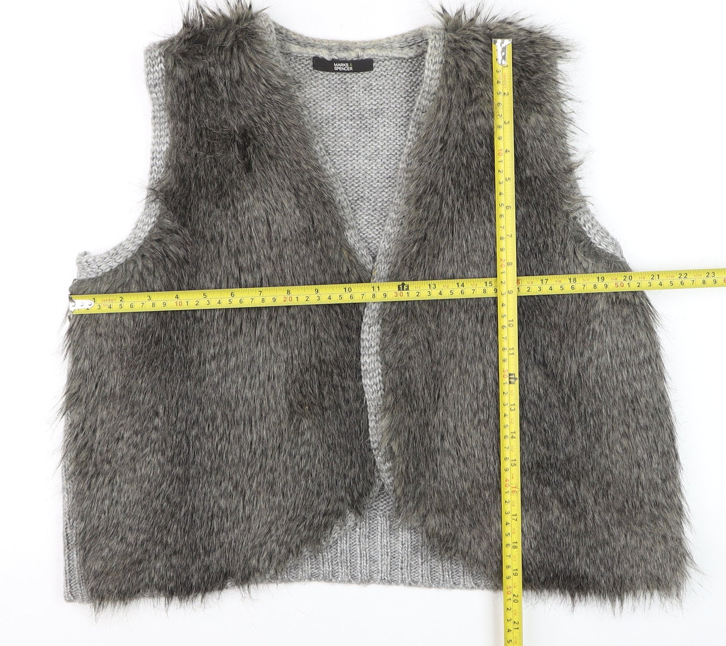 Marks and Spencer Women Grey Faux Fur Knit Waistcoat Size 18