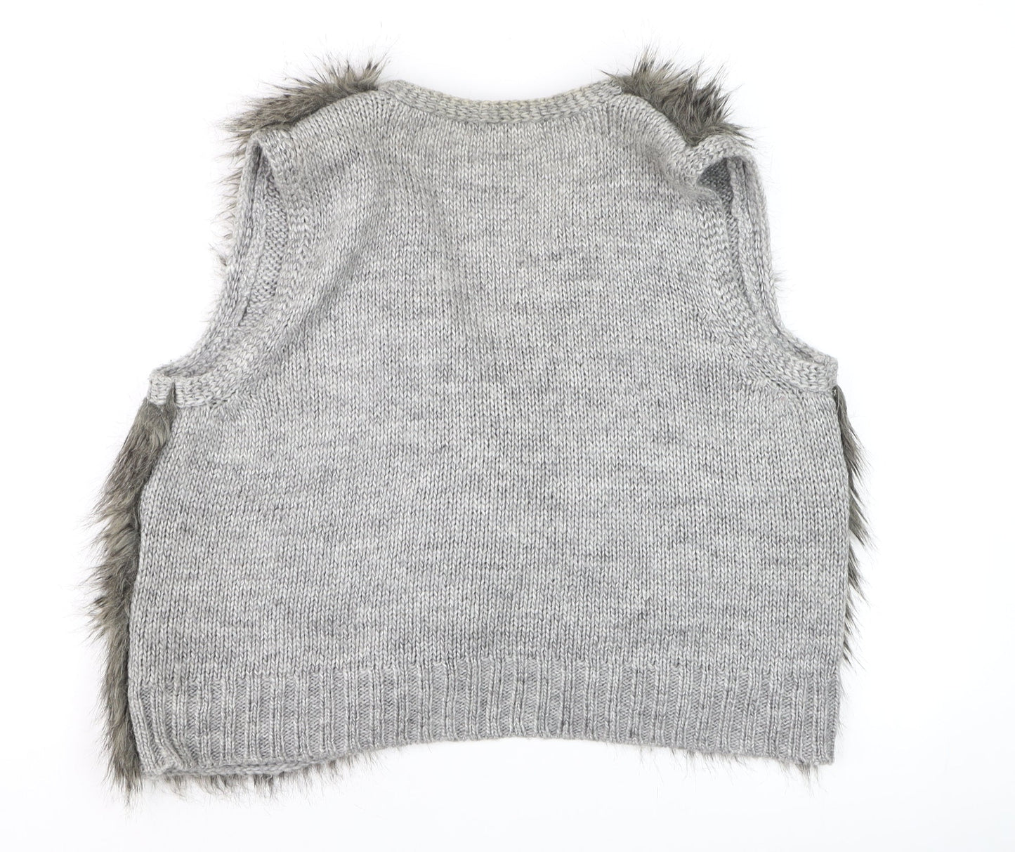 Marks and Spencer Women Grey Faux Fur Knit Waistcoat Size 18