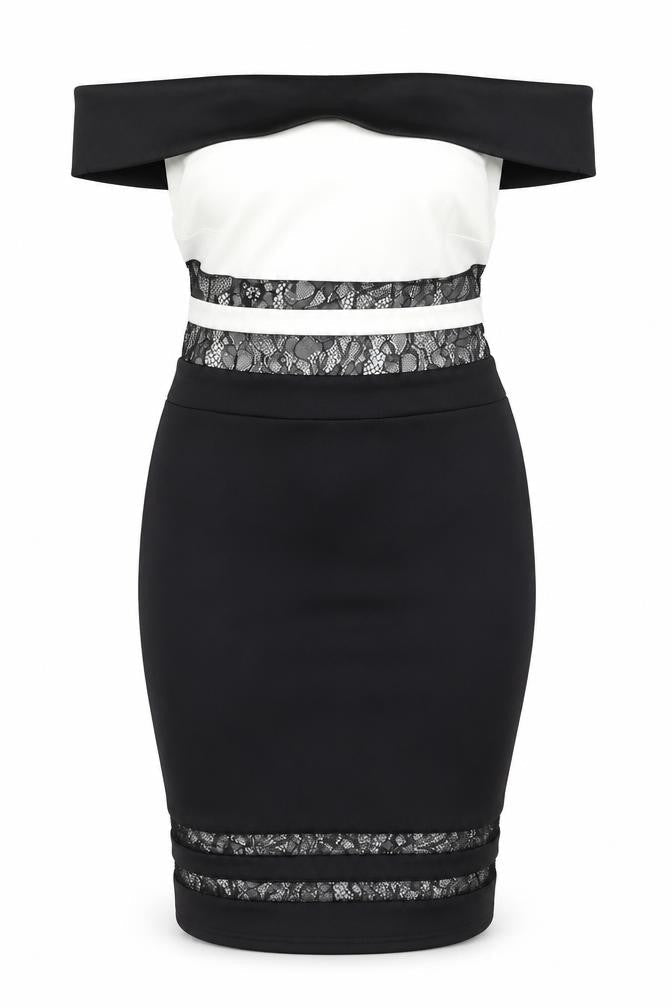 Love Women's Black Off Shoulder Lace Bodycon Dress Size 10