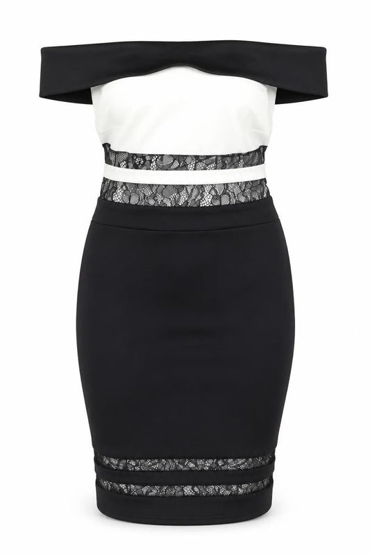 Love Women's Black Off Shoulder Lace Bodycon Dress Size 10