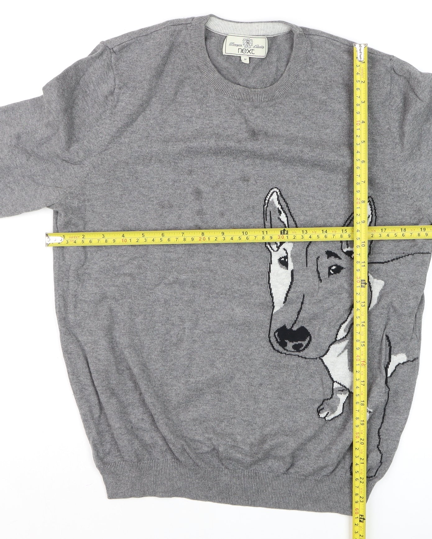 Next Men’s Grey Dog Graphic Cotton Crew Neck Jumper Size M