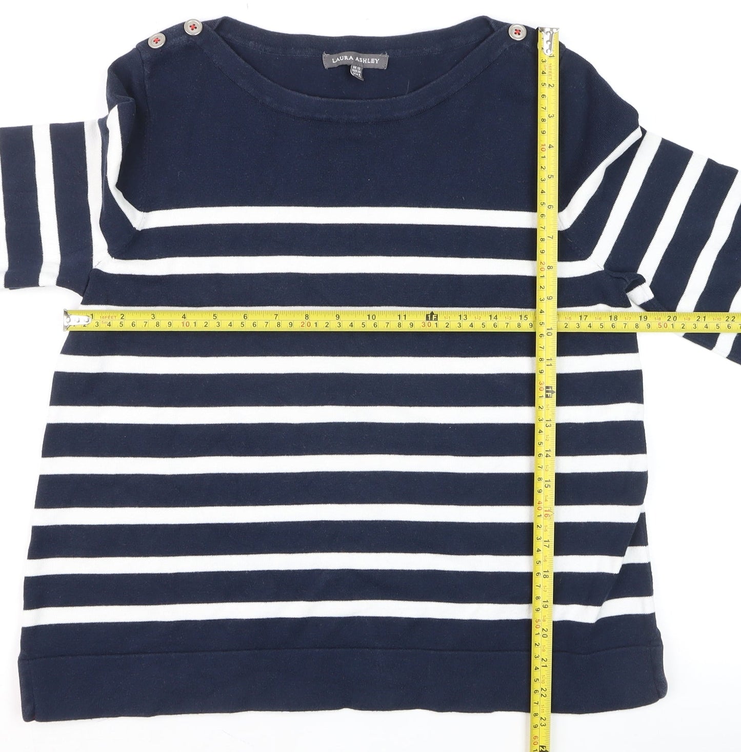 Laura Ashley Women Blue Striped Boat Neck 3/4 Sleeve Jumper Size 12