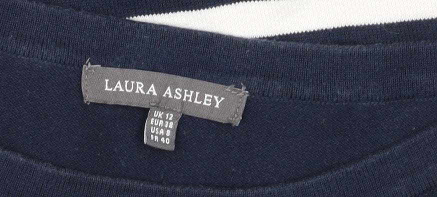 Laura Ashley Women Blue Striped Boat Neck 3/4 Sleeve Jumper Size 12