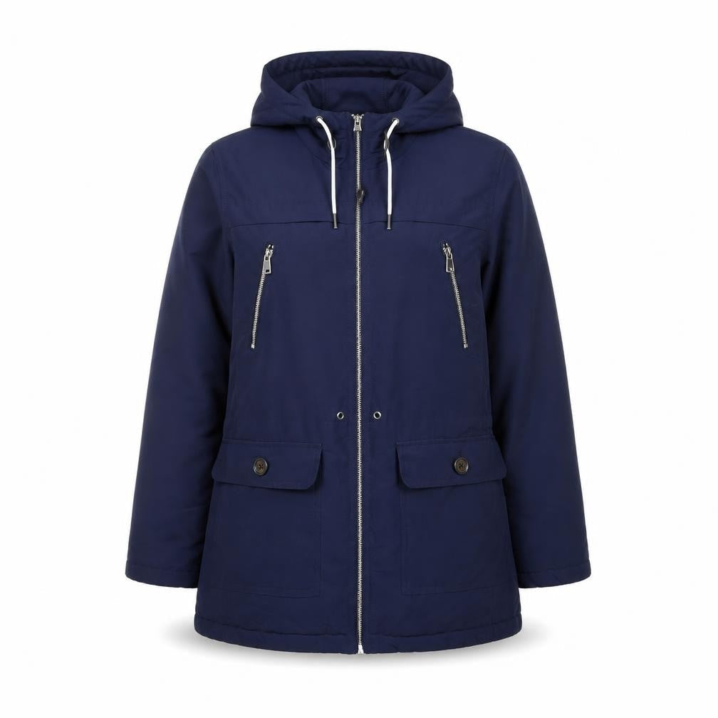 Papaya Women’s Blue Parka Jacket Size 16 Hooded Lined Zip Pockets