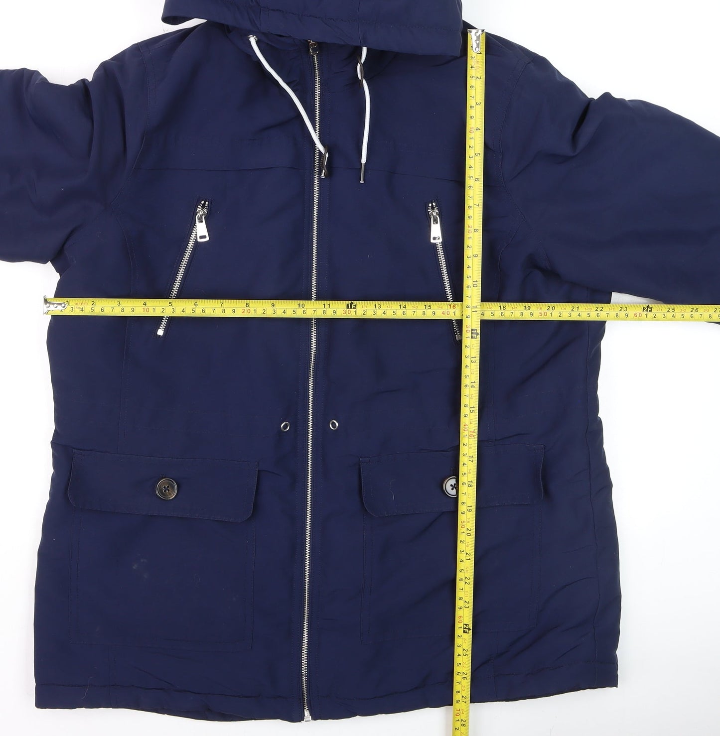 Papaya Women’s Blue Parka Jacket Size 16 Hooded Lined Zip Pockets
