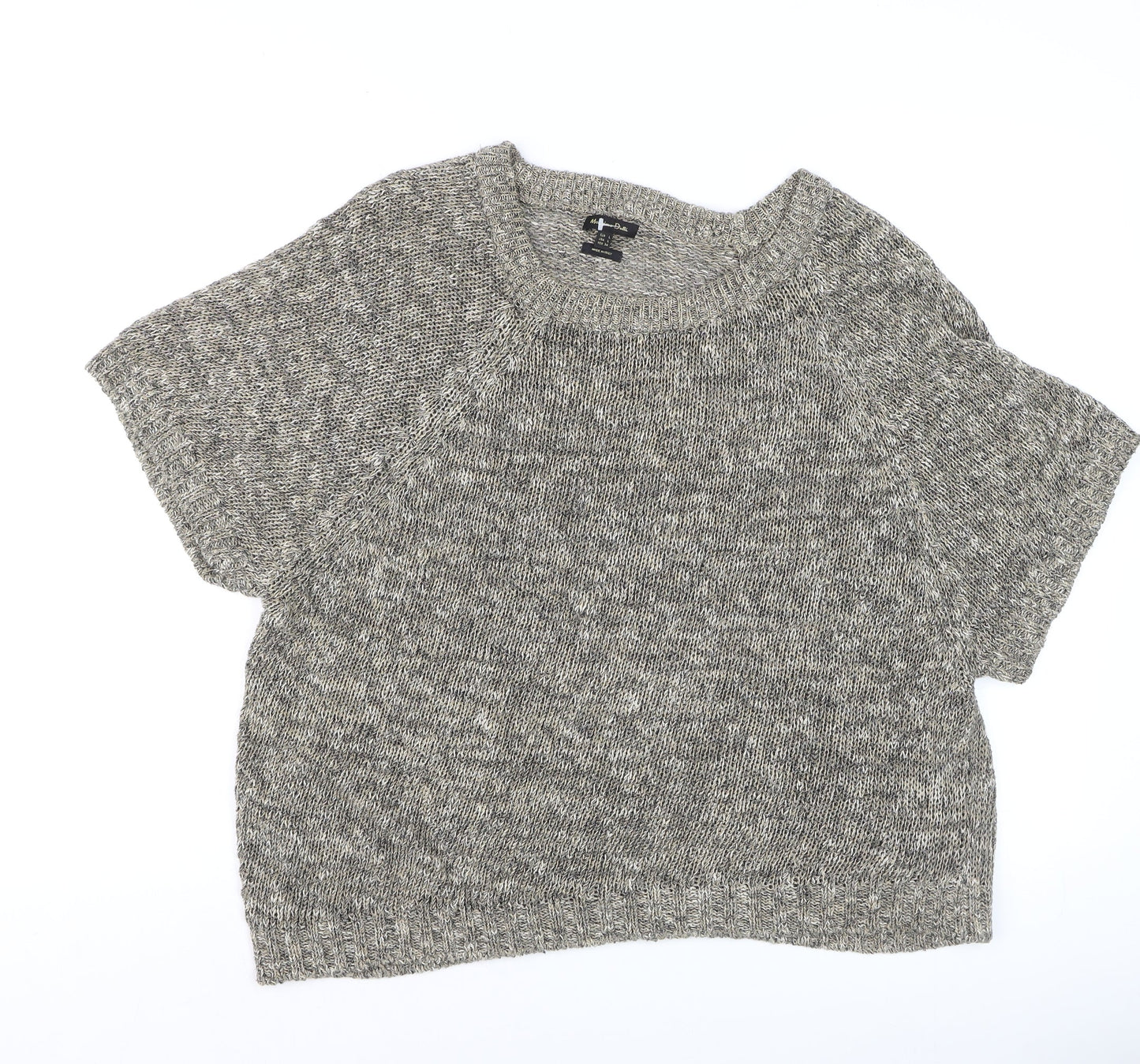 Massimo Dutti Women’s Grey Knit Linen Cotton Short Sleeve Top L