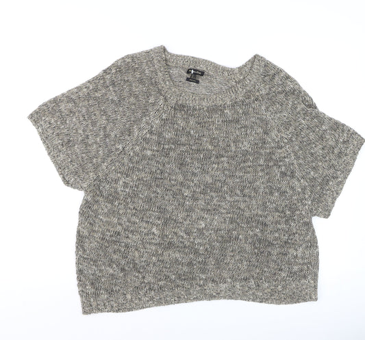 Massimo Dutti Women’s Grey Knit Linen Cotton Short Sleeve Top L
