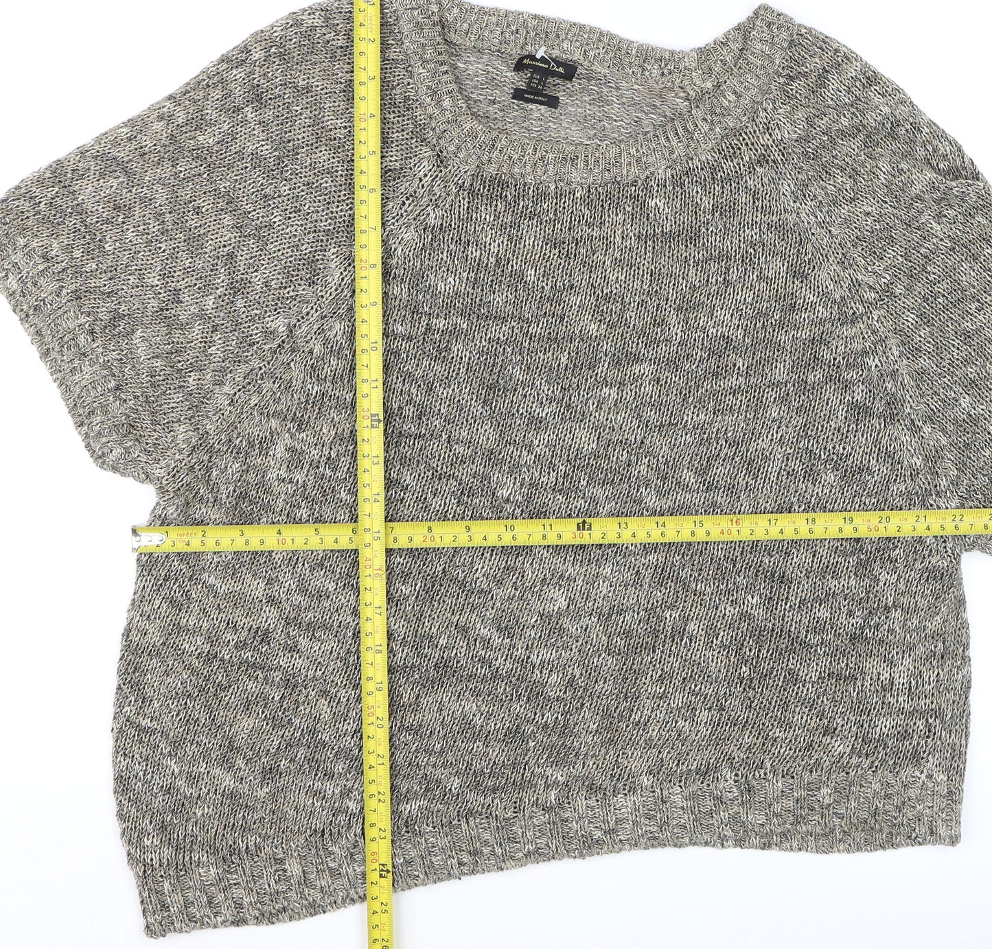 Massimo Dutti Women’s Grey Knit Linen Cotton Short Sleeve Top L