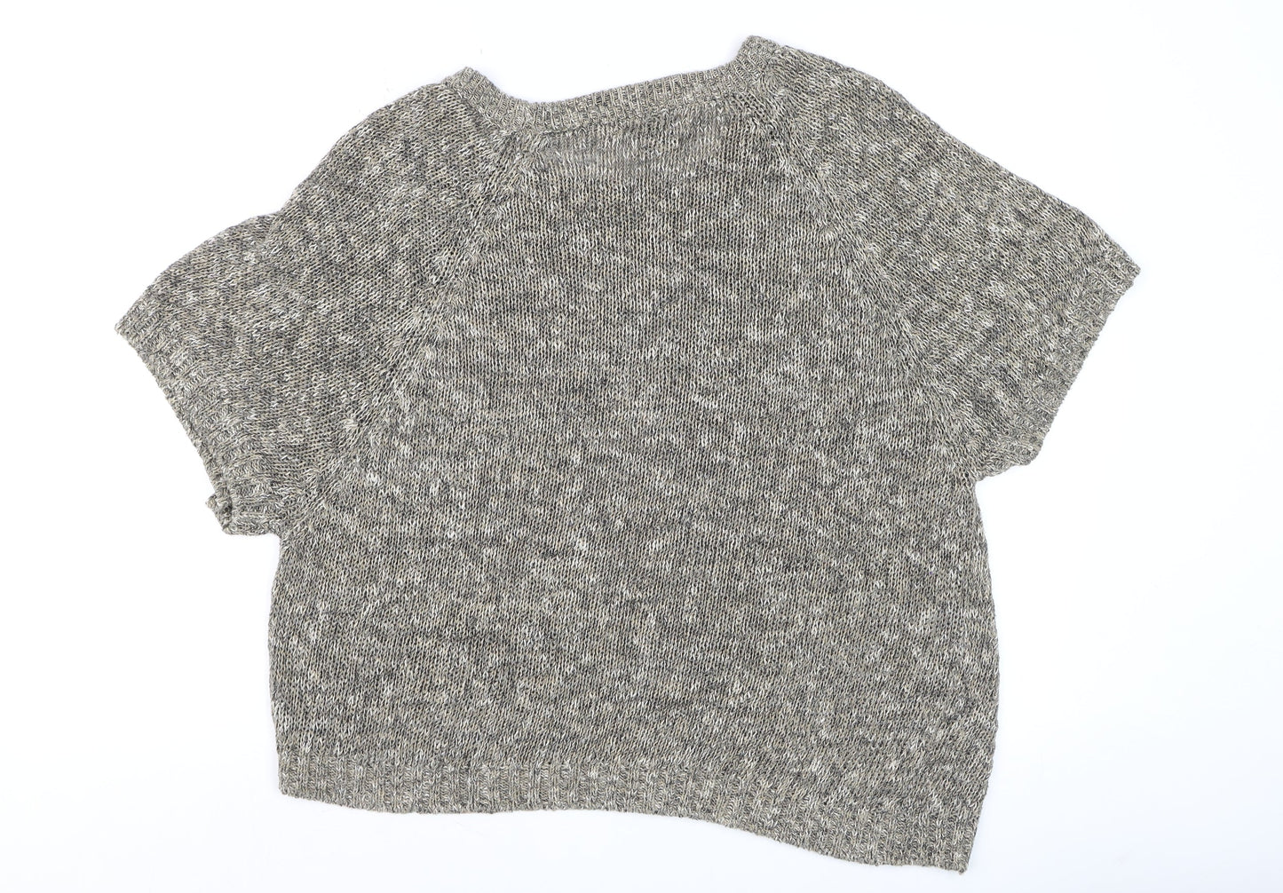 Massimo Dutti Women’s Grey Knit Linen Cotton Short Sleeve Top L