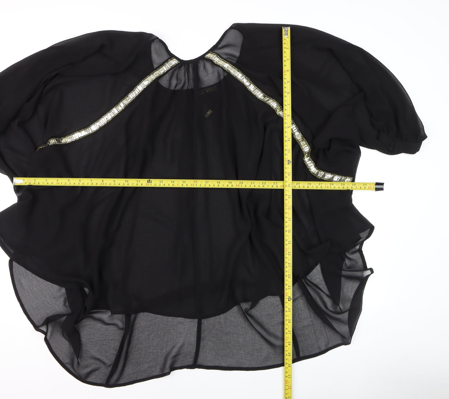 Biba Women's Black Chiffon Beaded Kimono Blouse Size 12