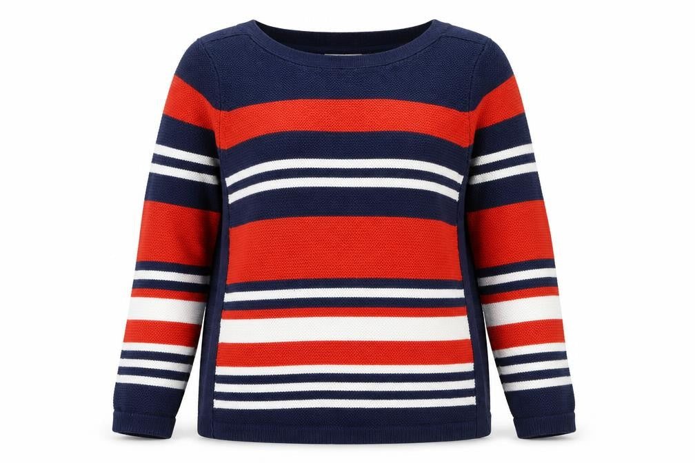 Isle Women's Red Navy Striped Pullover Jumper Size M 14-16