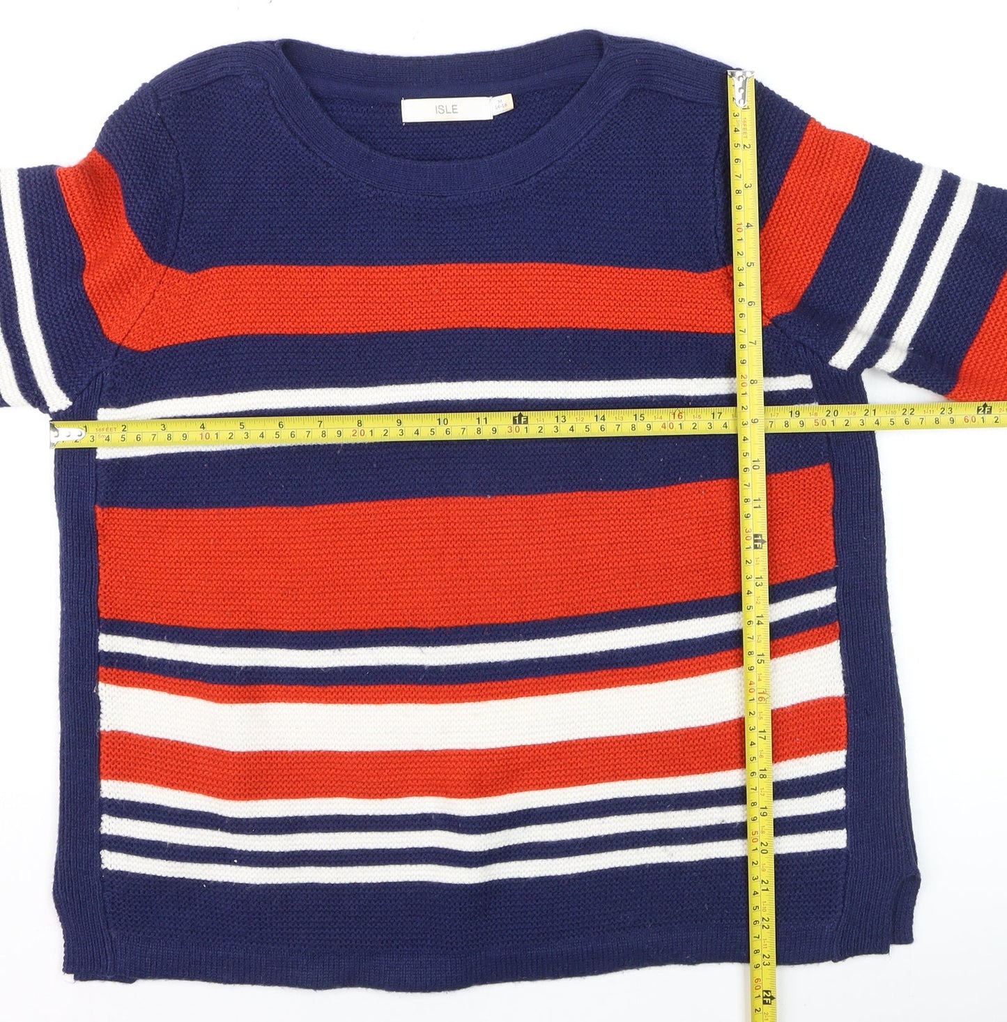 Isle Women's Red Navy Striped Pullover Jumper Size M 14-16