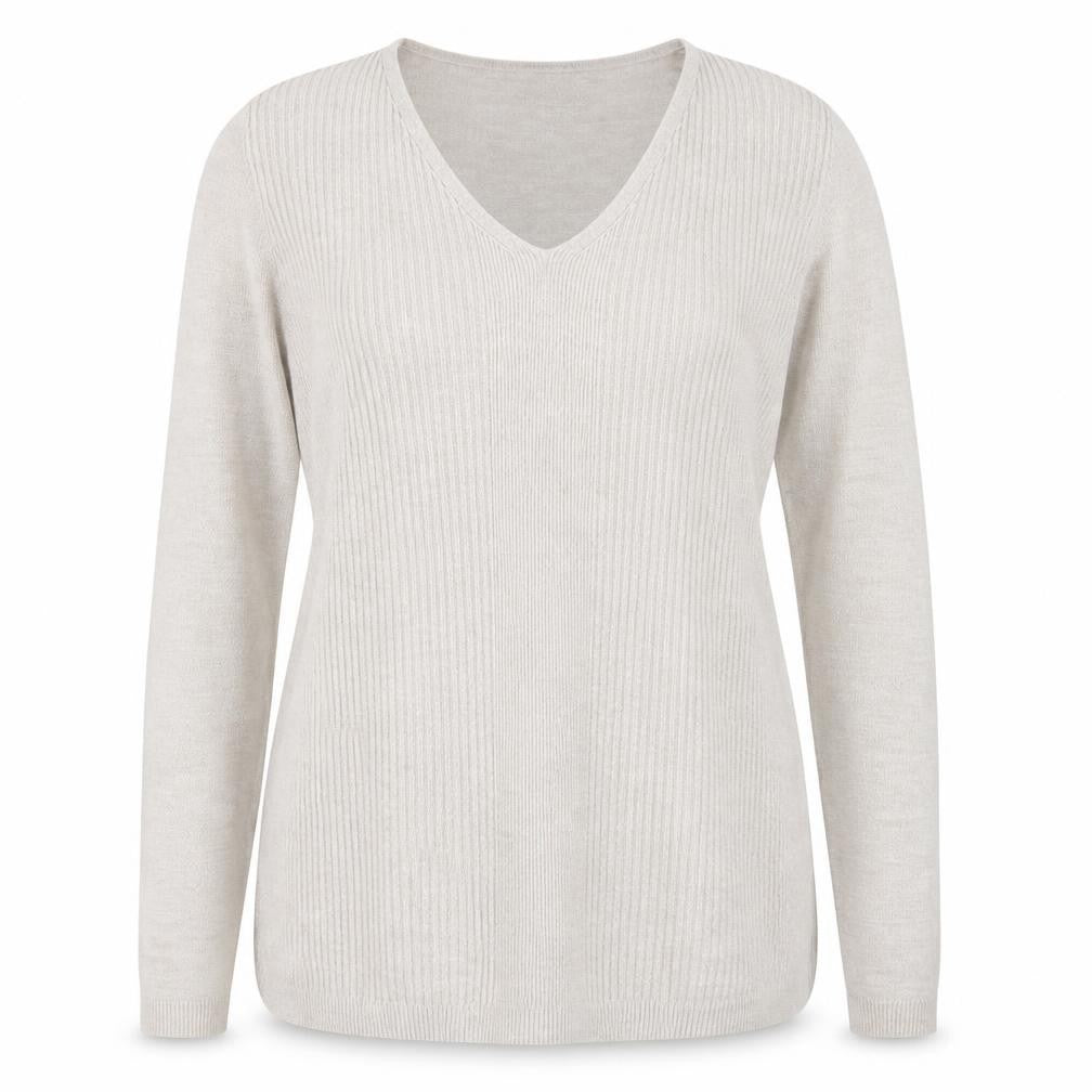 Delicate Love Womens Beige V-Neck Long Sleeve Pullover Jumper M
