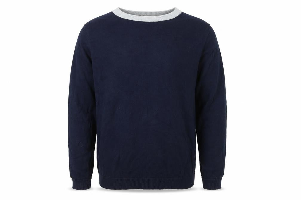Pull&Bear Men's Blue Striped Crew Neck Jumper Size M
