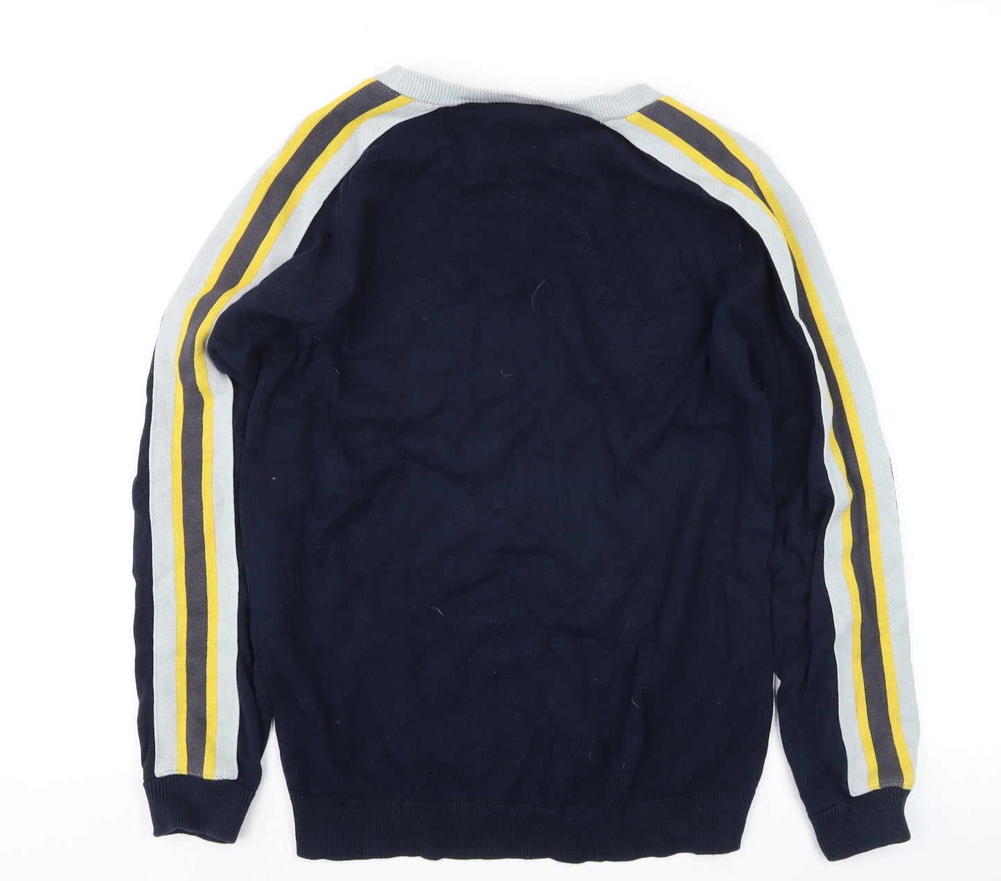 Pull&Bear Men's Blue Striped Crew Neck Jumper Size M