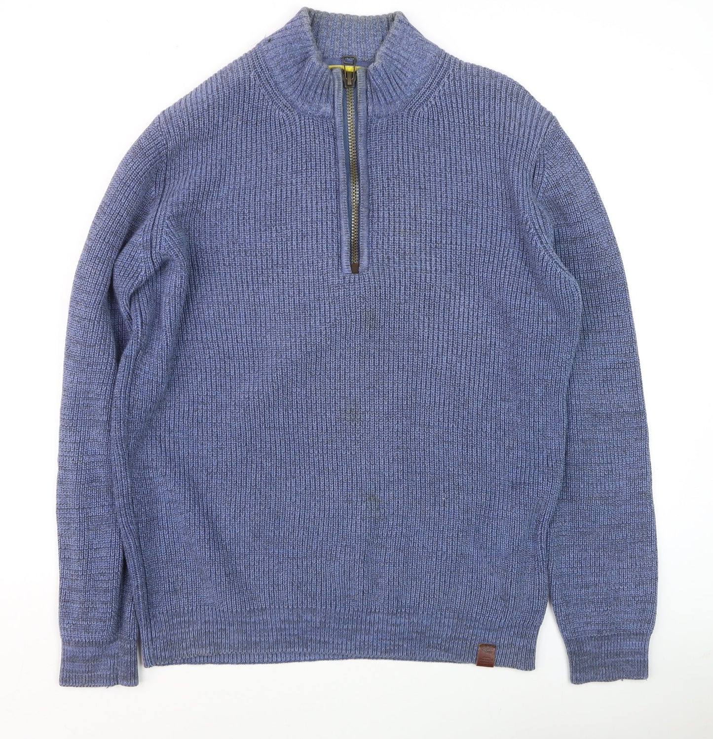 Camel Active Men's Blue Cotton Half Zip Jumper Size M