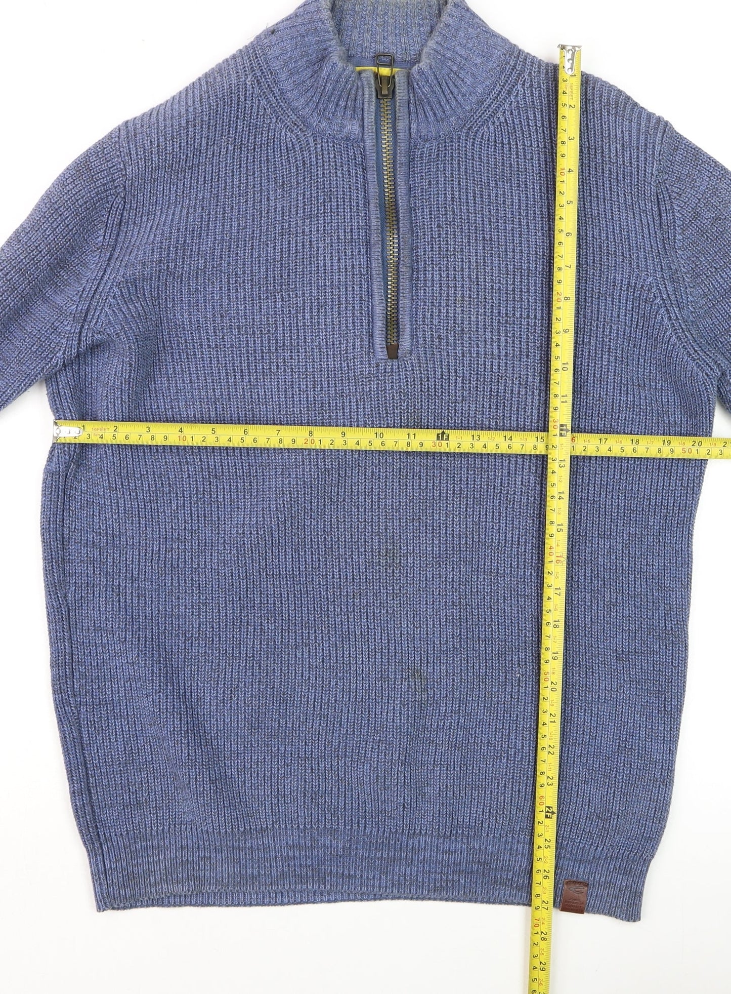 Camel Active Men's Blue Cotton Half Zip Jumper Size M