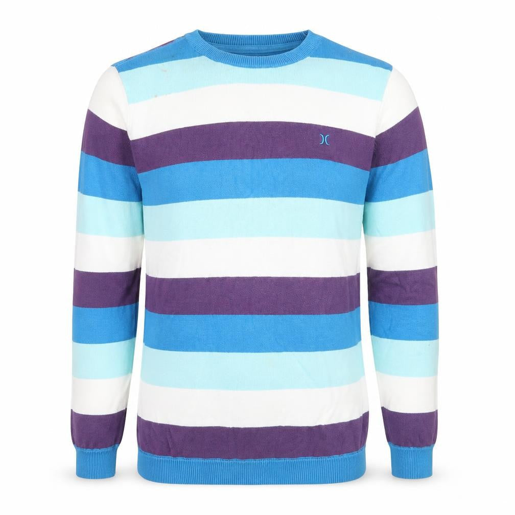 Hurley Men's Blue Striped Cotton Crew Neck Pullover Jumper Size S