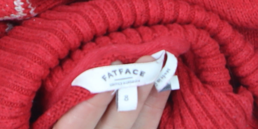 FatFace Women’s Red Fair Isle Roll Neck Jumper Size 8