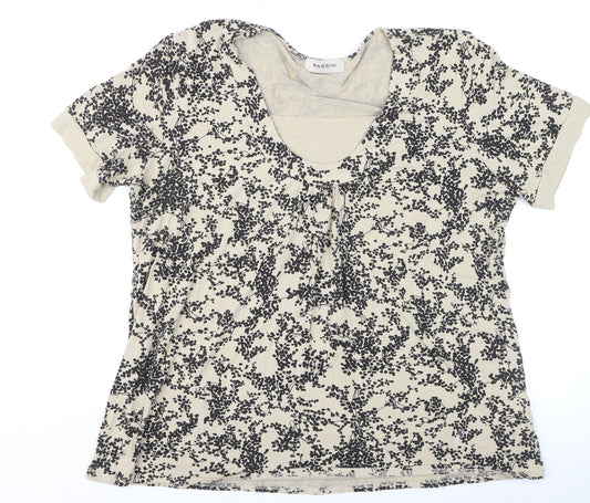 Bassini Womens Beige Floral Short Sleeve Viscose T-Shirt XL
