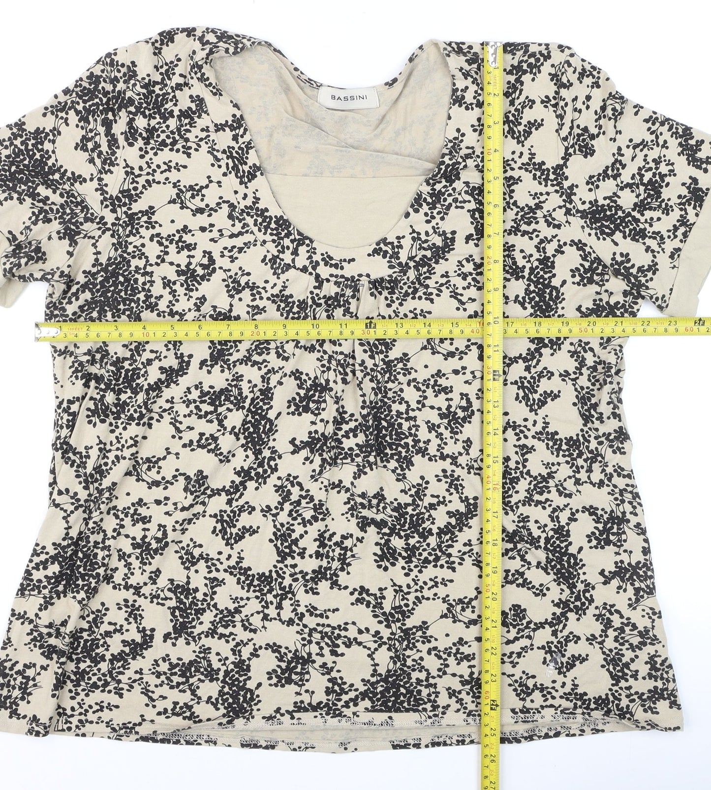 Bassini Womens Beige Floral Short Sleeve Viscose T-Shirt XL