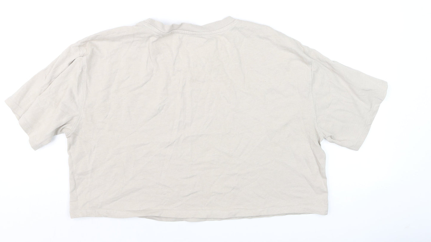 Zara Women Beige Cropped T-Shirt Short Sleeve Cotton M