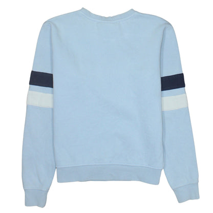 Brand and care label for Fila Women's Light Blue Crew Neck Logo Sweatshirt, size S