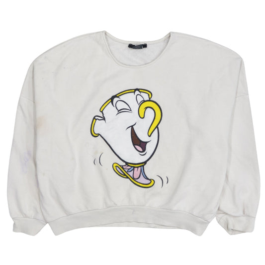 Bershka Disney Women White Chip Sweatshirt Size M Pullover Cotton Blend