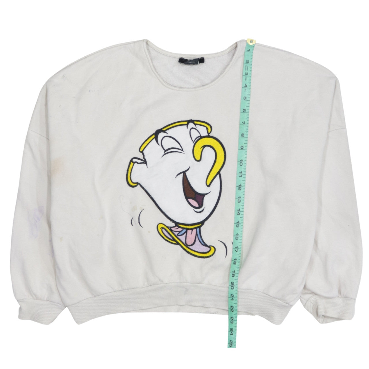 Bershka Disney Women White Chip Sweatshirt Size M Pullover Cotton Blend