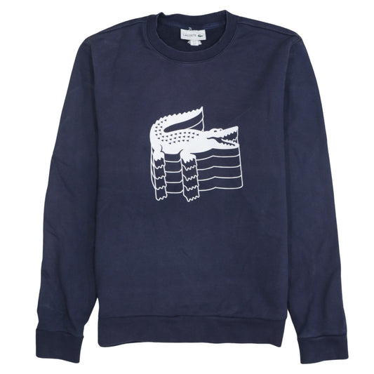 Lacoste Men's Blue Crew Neck Graphic Logo Pullover Sweatshirt M