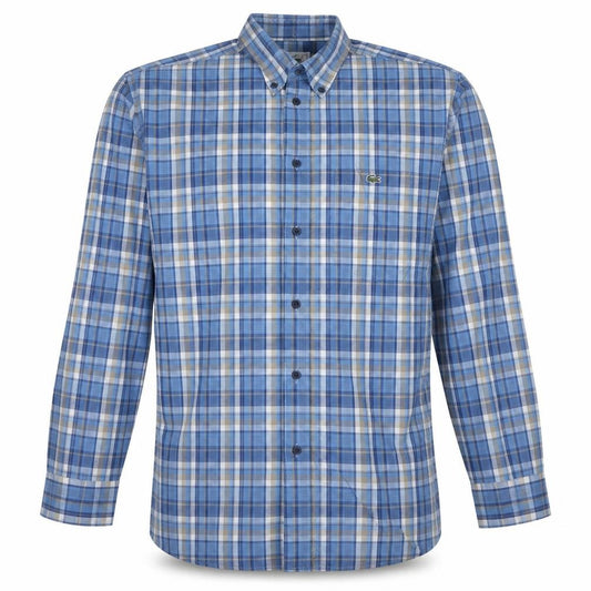 Lacoste Men's Blue Checked Button-Down Long Sleeve Cotton Shirt 16.5