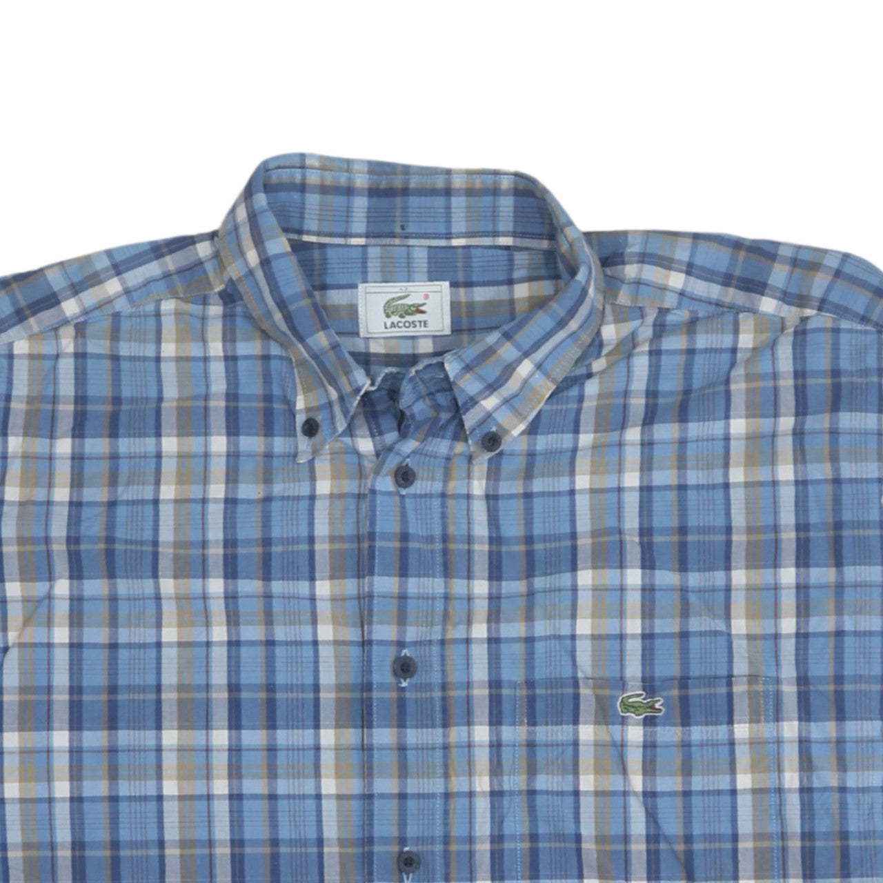 Lacoste Men's Blue Checked Button-Down Long Sleeve Cotton Shirt 16.5