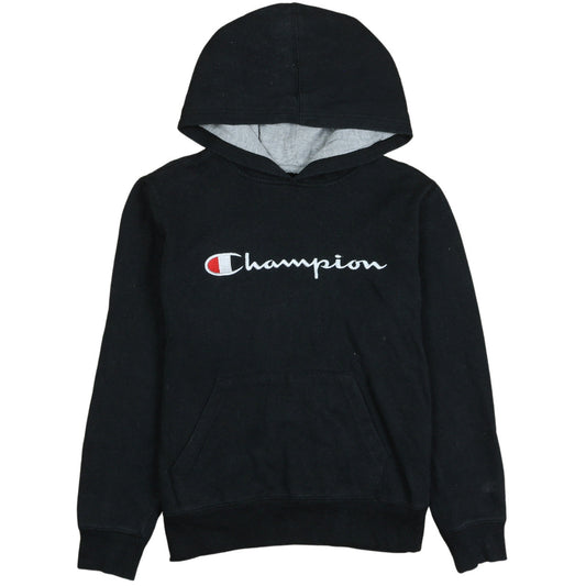Champion Boys Black Pullover Hoodie L Logo Embroidered Fleece Sweatshirt